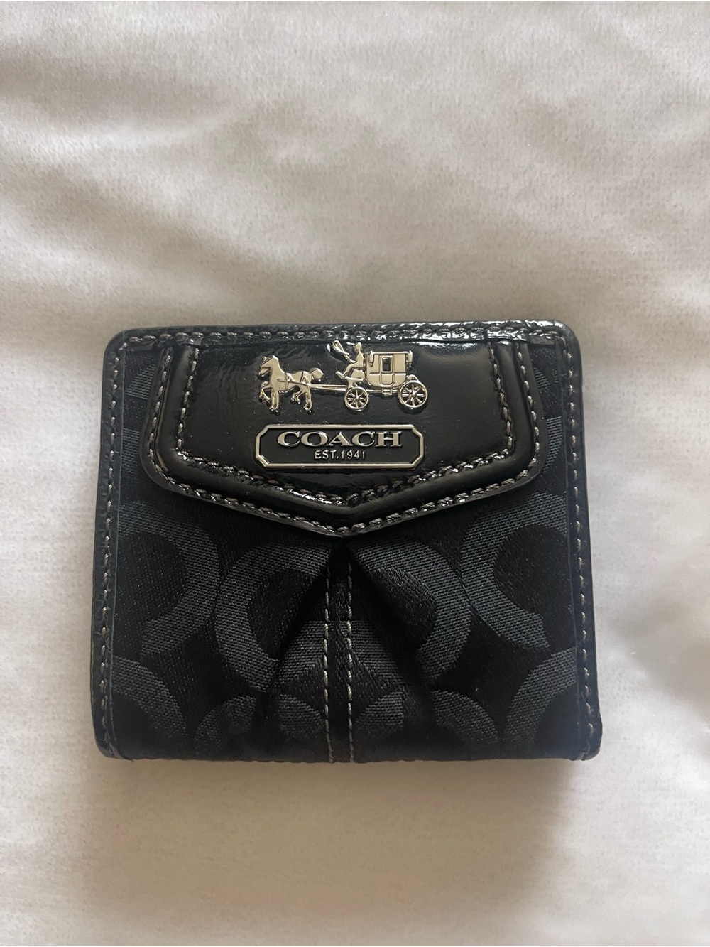 Coach Black Signature Card & Key Holder with Silver Carriage Logo